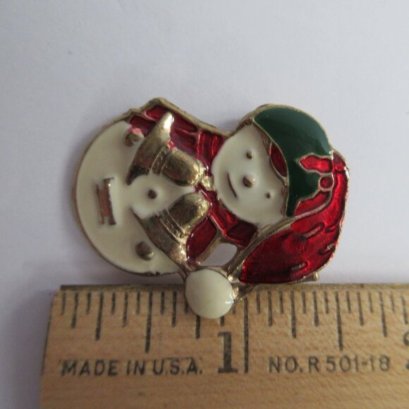 Enamel Snowman Christmas Holiday Brooch Pin Goldtone Metal Vintage Lot of 2 - Picture 10 of 12
